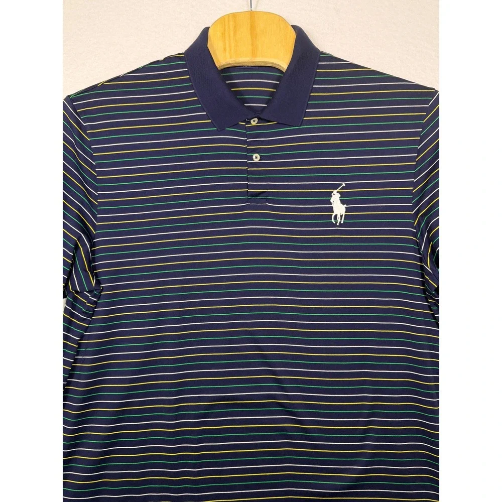 Polo Ralph Lauren Polo Shirt Men XXL Navy Blue Striped Cotton Pro Fit Big Pony